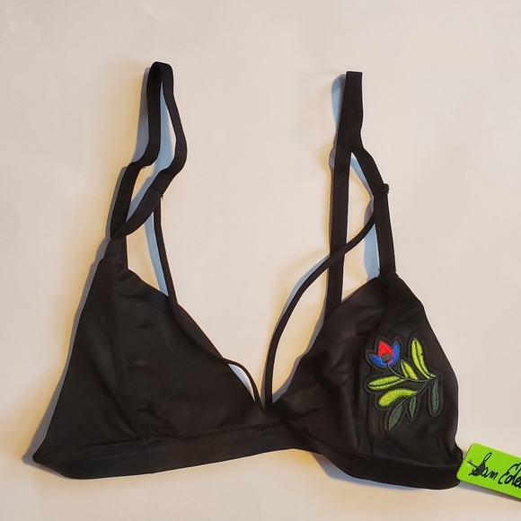 Sam Edelman Bonded Embroidered Black Bralette - Picture 2 of 5